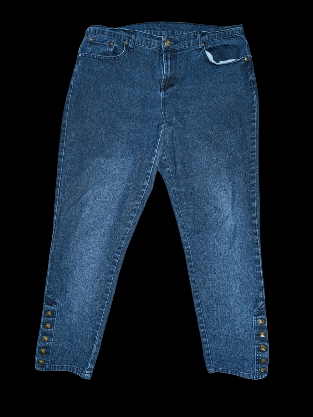 Diane Gilman Dark Blue Stud-Accent Ankle Jeans